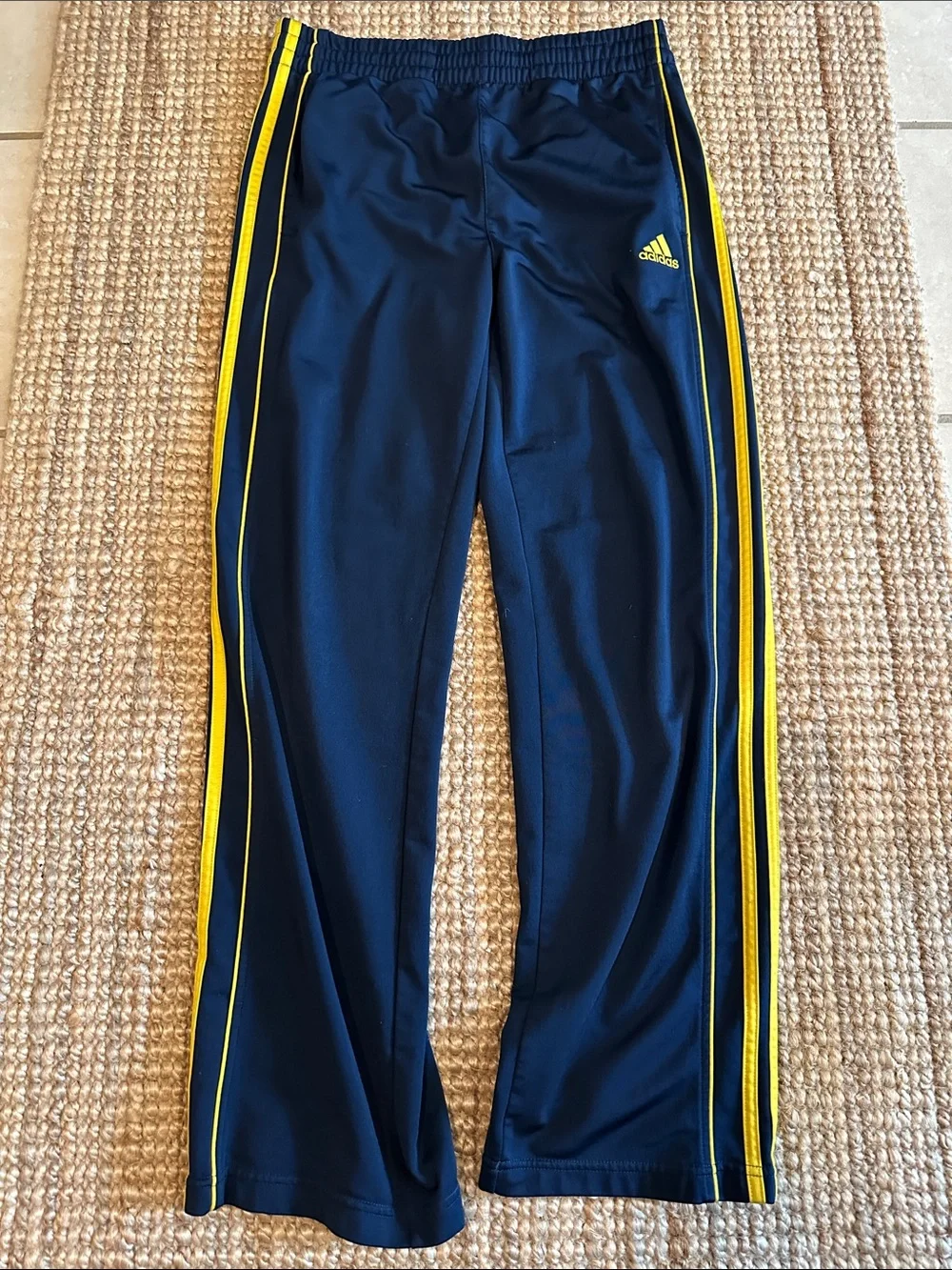 adidas Navy Track Pants with Yellow Side Stripes